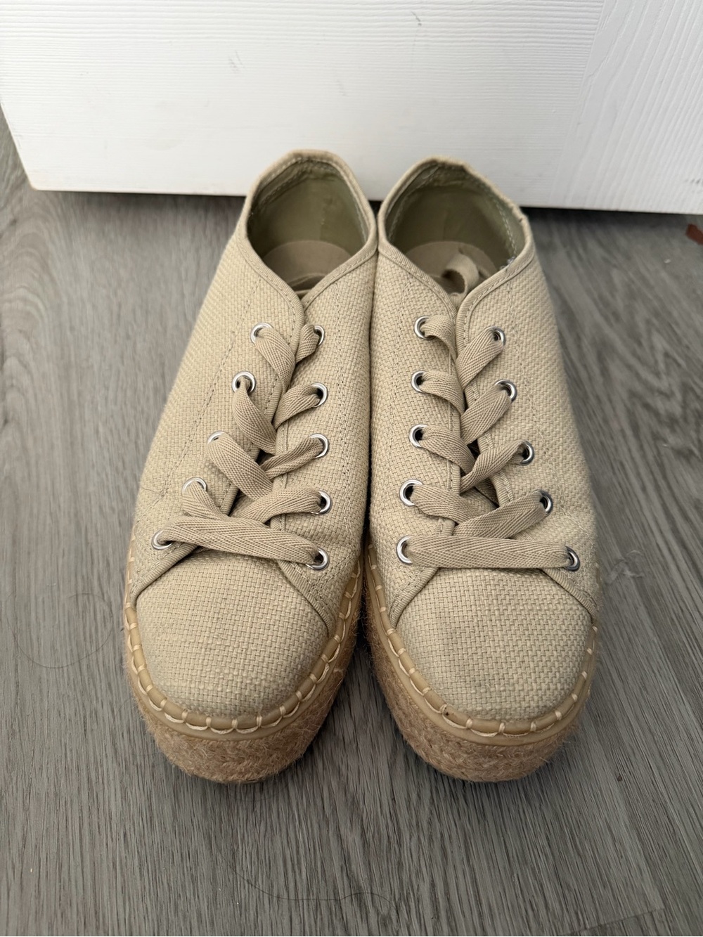 H&M Beige Canvas Platform Lace-Up Sneakers